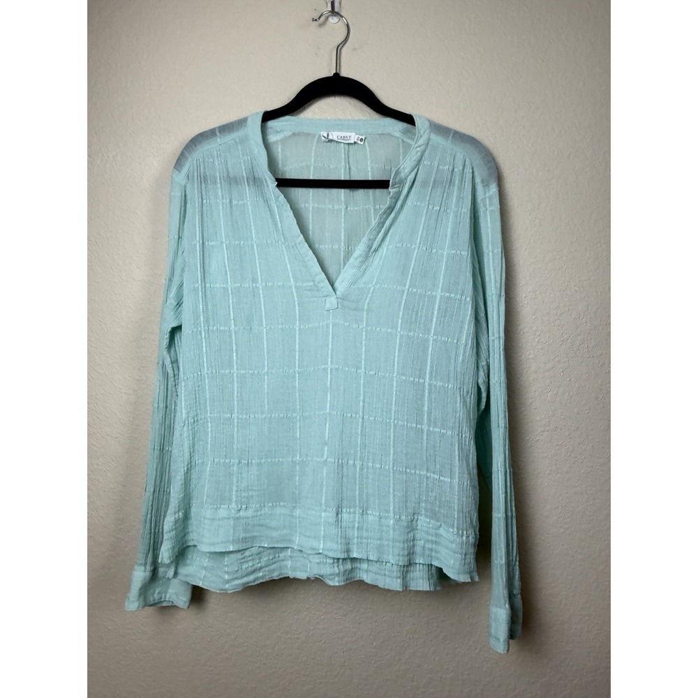 Carve Designs Womens Aqua Blue/Green Textured Crinkled Cotton Gauzy Top Sz S